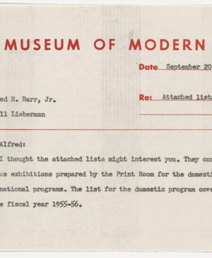 Carta de William S. Lieberman a Alfred H. Barr Jr.
