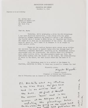 A letter from Kazuko Higuchi to Alfred H. Barr Jr.