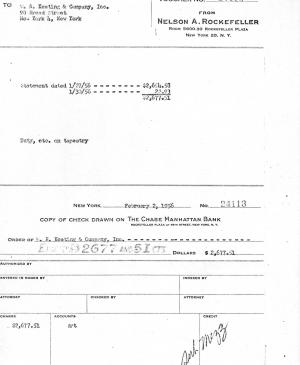 Cheque de Nelson Rockefeller a W. R. Keating & Company por el envío del tapiz