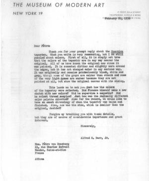Carta de Alfred H. Barr Jr. a Petro (Nelly) Van Doesburg del 20 de febrero de 1956