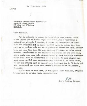 EN Carta de Lars Rostrup Boyesen a Daniel-Henry Kahnweiler