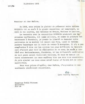 Carta de Lars Rostrup Boyesen a Pablo Picasso