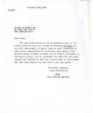 EN Carta de Lars Rostrup Boyesen al Museum of Modern Art de Nueva York