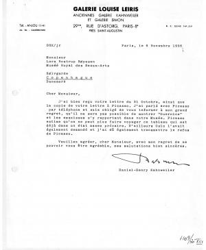 EN Carta de Daniel-Henry Kahnweiler a Lars Rostrup Boyesen