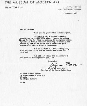 EN Carta de Alfred H. Barr Jr. a Lars Rostrup Boyesen