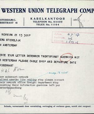 Telegrama de Willem Sandberg a Alfred H. Barr Jr.