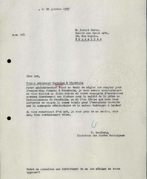 Carta de Willem Sandberg a Robert Giron del 28 de enero de 1957