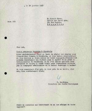 Carta de Willem Sandberg a Bo Wennberg del 28 de enero de 1957