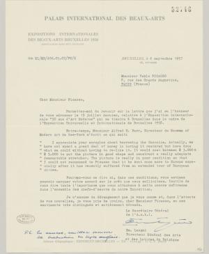 Carta de Émile Langui a Pablo Picasso del 6 de septiembre de 1957