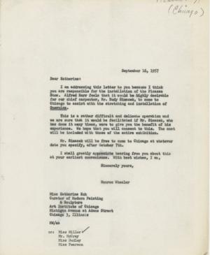 Carta de Monroe Wheeler a Katherine Kuh