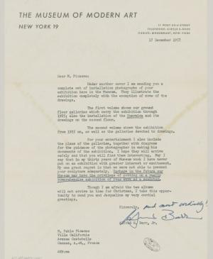 Carta de Alfred H. Barr Jr. a Pablo Picasso del 17 de diciembre de 1957
