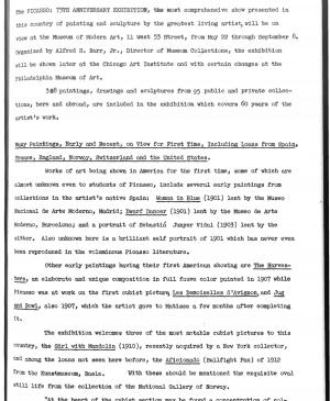 Gran exposición de pinturas y esculturas de Picasso en el Museo de Arte Moderno durante todo el verano