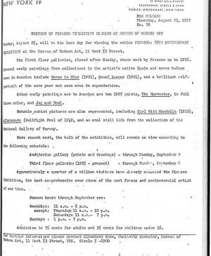 Sección de la exposición de Picasso cierra en el Museum of Modern Art