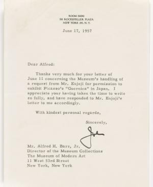 Carta de John Rockefeller a Alfred H. Barr Jr.