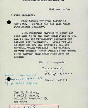 Carta de Philip James a Willem Sandberg