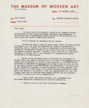 Carta de Alfred H. Barr Jr. a Pearl Moeller