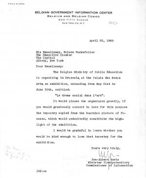 Carta de Jan-Albert Goris a Nelson Rockefeller del 22 de abril de 1960