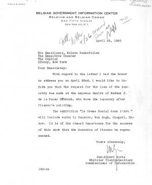 Carta de Jan-Albert Goris a Nelson Rockefeller del 25 de abril de 1960