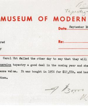 Nota de Betsy Jones para Alfred H. Barr Jr. del 16 de septiembre de 1960