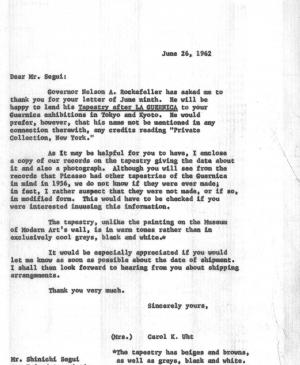 Carta de Carol K. Uht a Shinichi Segui