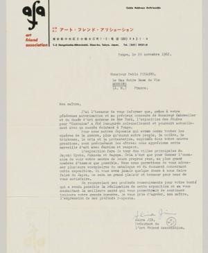 Carta de Akira Jin a Pablo Picasso del 20 de noviembre de 1962