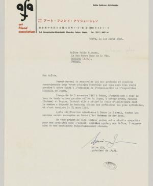 Carta de Akira Jin a Pablo Picasso del 1 de abril de 1963