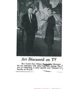 Nelson Rockefeller y Aline Saarinen ante el tapiz de Guernica