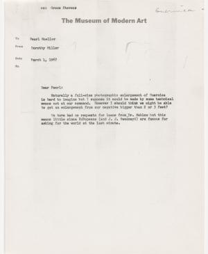 Dorothy C. Miller's letter to Pearl L. Moeller