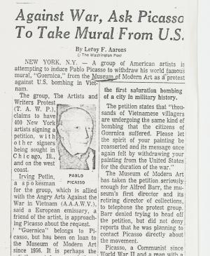 Picasso is asked to take the mural from the USA in protest against the war  