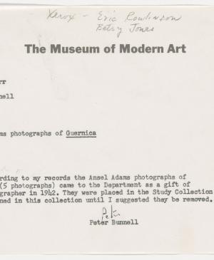 Peter Bunnell's letter to Alfred H. Barr Jr.