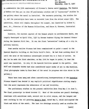 Press release on <em>Guernica Studies and Postscripts</em>, New York, June 8, 1967