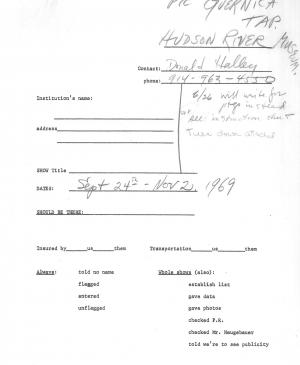 Formulario de préstamo de la réplica de Guernica en tapiz al Hudson River Museum