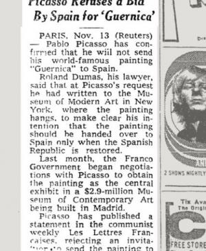 Picasso rechaza una oferta de España por Guernica