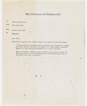 Carta de Elizabeth Shaw a William S. Lieberman