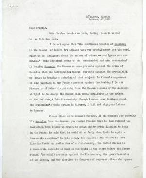 Carta de Meyer Schapiro a la Art Workers’ Coalition, Nueva York, 27 de febrero, 1970