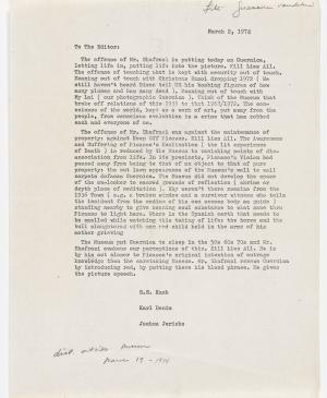 Carta de Karl Denim, S. S. Kush y Joshua Jericho en defensa de Tony Shafrazi