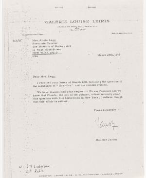 Maurice Jardot's letter to Alice Legg
