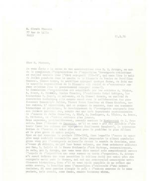 Carta de Tomás Llorens a Claude Picasso