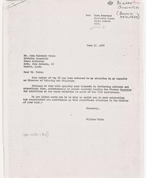 Carta de William Rubin a Juan Salvador Peiro