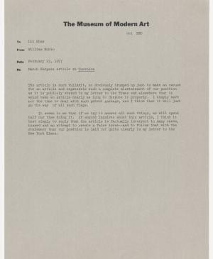 Carta de William Rubin a Elizabeth Shaw