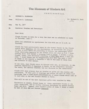 Carta de William S. Lieberman a Richard Oldenburg del 31 de mayo de 1977
