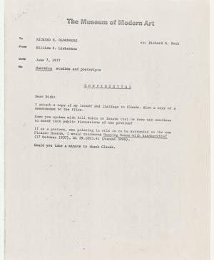 Carta de William S. Lieberman a Richard Oldenburg del 7 de junio de 1977