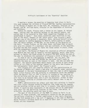 Nota interna sobre la salida de Guernica del Museum of Modern Art de Nueva York