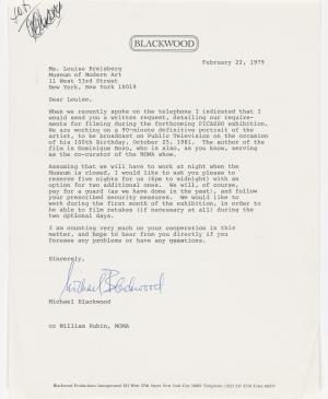 Michael Blackwood's letter to Louise Kreisberg