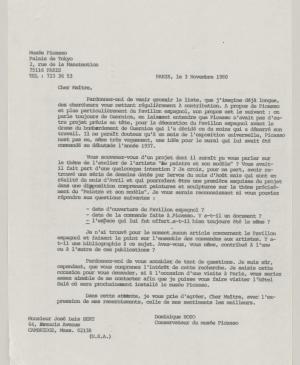 Carta de Dominique Bozo a Josep Lluís Sert del 3 de noviembre de 1980