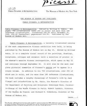 The Museum of Modern Art publishes Pablo Picasso: A Retrospective