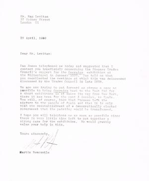 Carta de Martin Rewcastle a Max Levitas