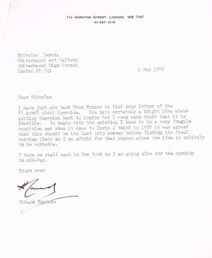 Carta de Roland Penrose a Nicholas Serota