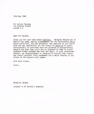 EN Carta de Nicholas Serota a Roland Penrose