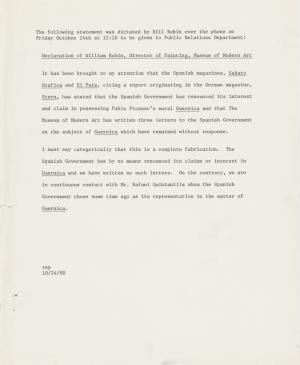 Comunicado de prensa de William Rubin